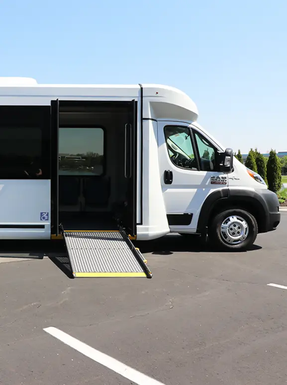 Handicap accessible vehicles in Chicago white wheelchair accessible bus